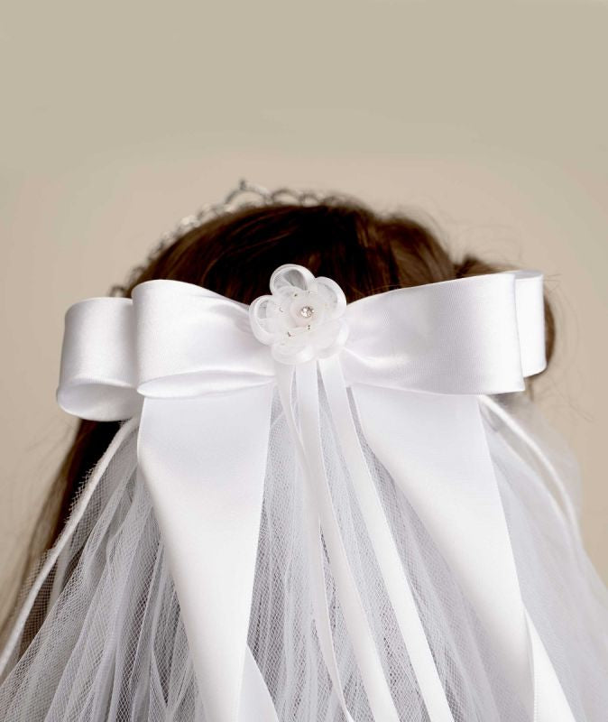 Girls' White Crystal Cross Tiara Veil