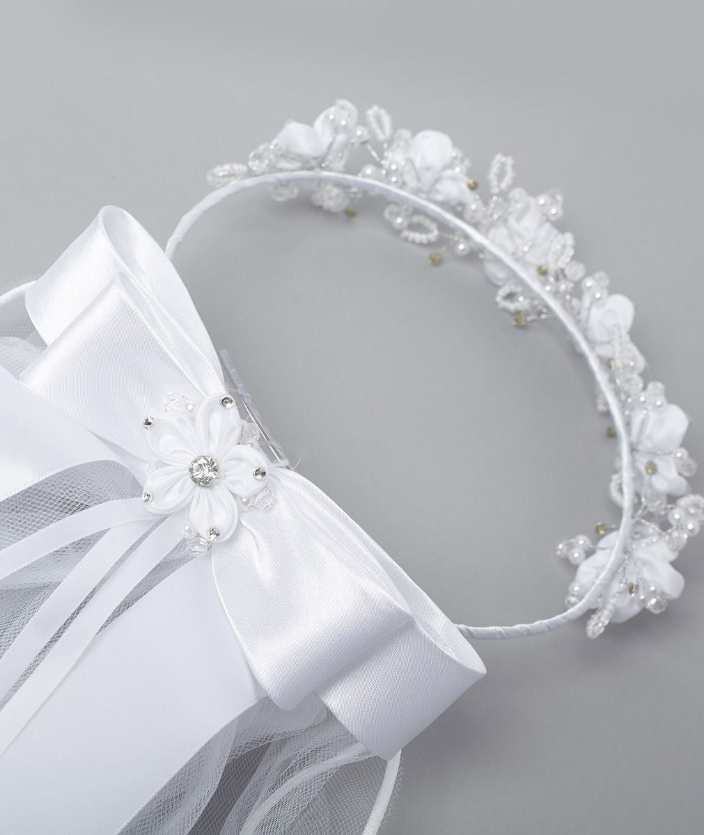 Girls Floral & Crystal Tulle Veil