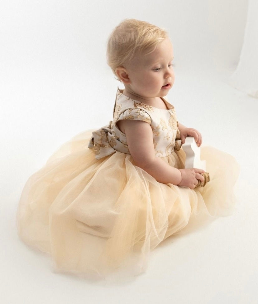 Baby Girls Champagne/Gold Brocade and Tulle Dress