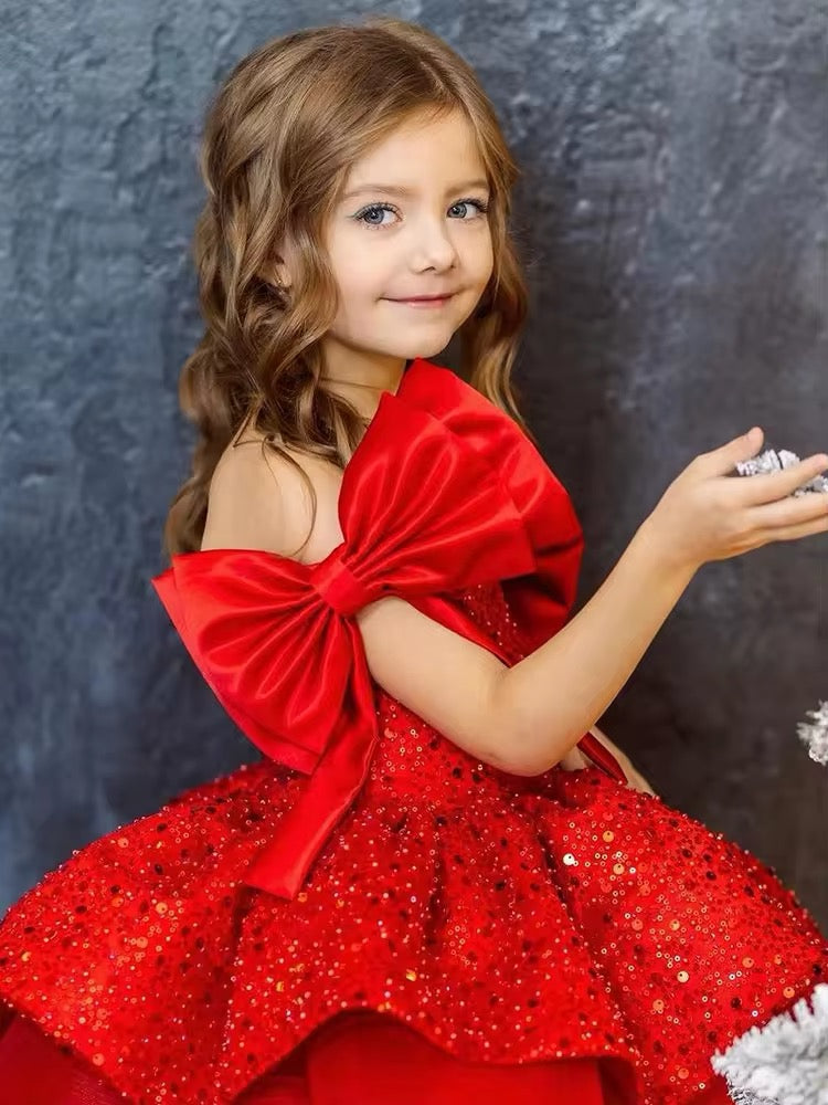 Girls Red Sequin & Tulle Dress - Perfect Christmas Dress