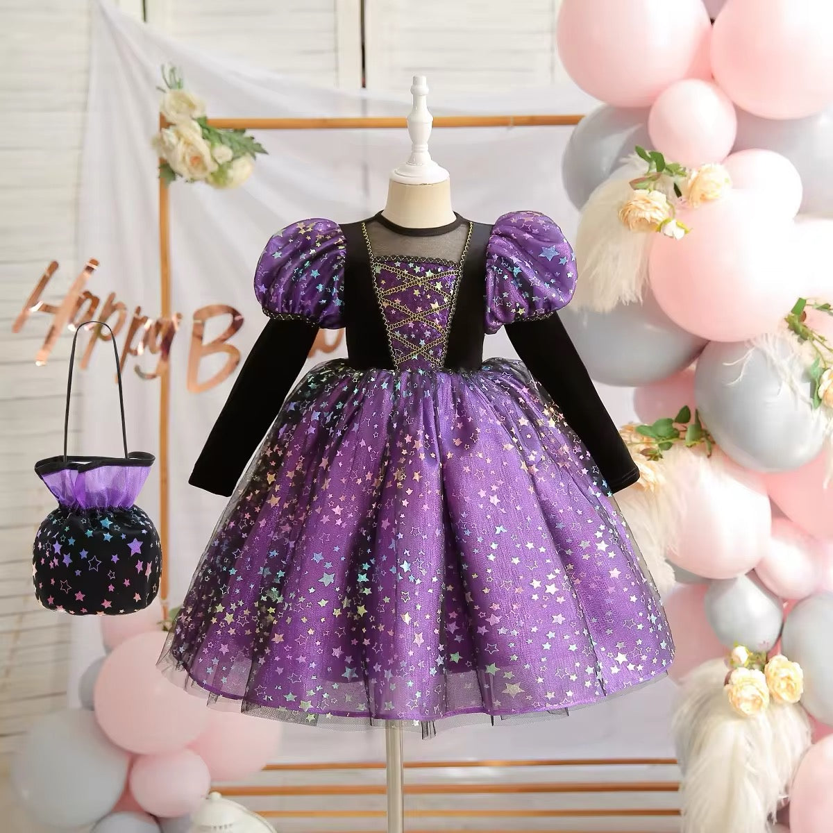 Girls Halloween Dress, hat & bag 2 colours available