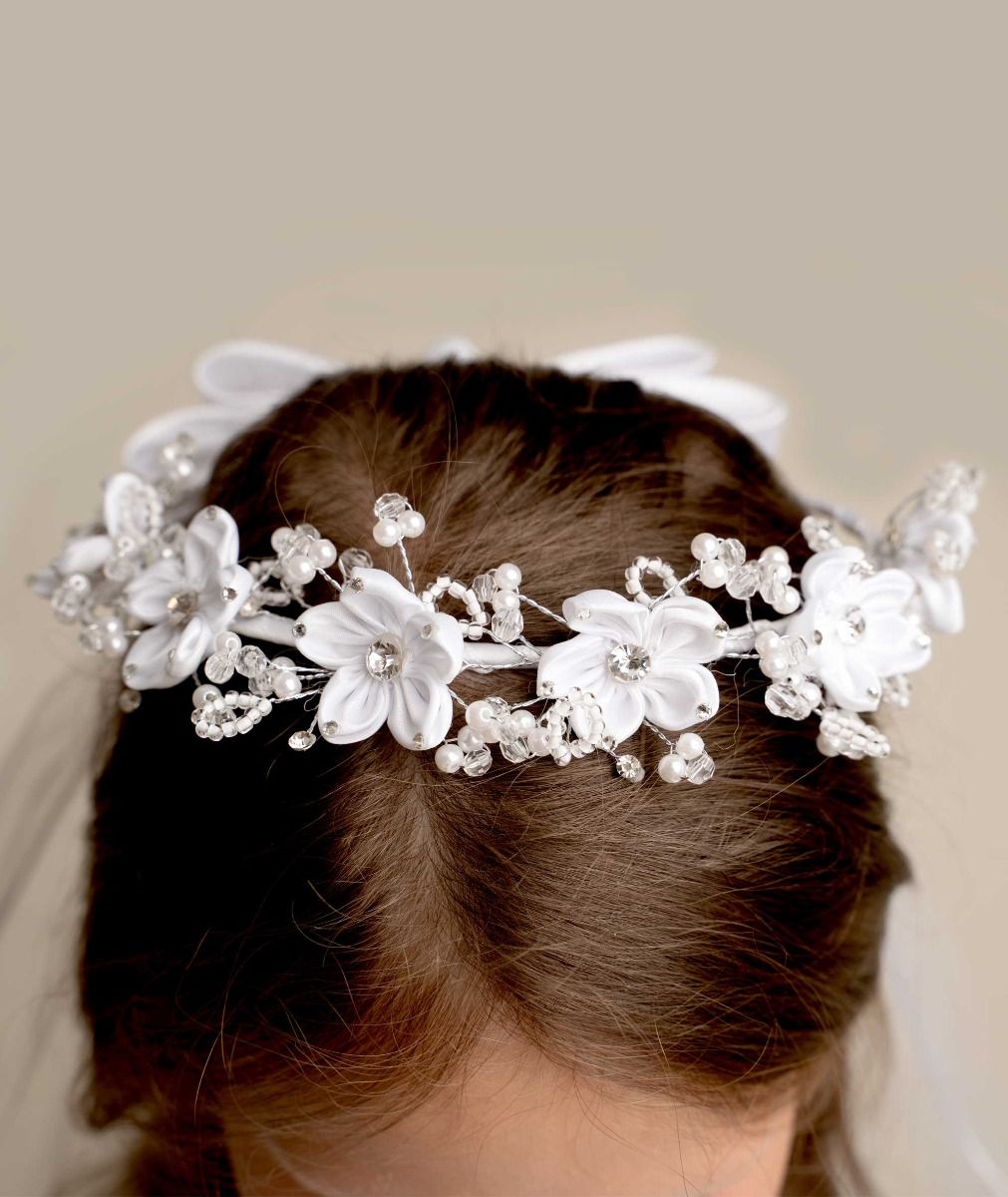 Girls Floral & Crystal Tulle Veil