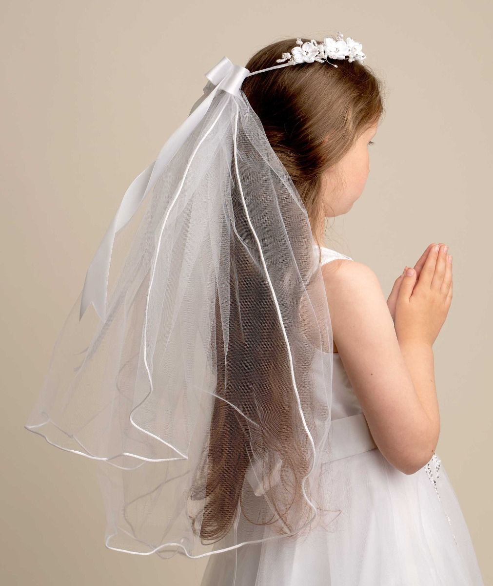 Girls Floral & Crystal Tulle Veil