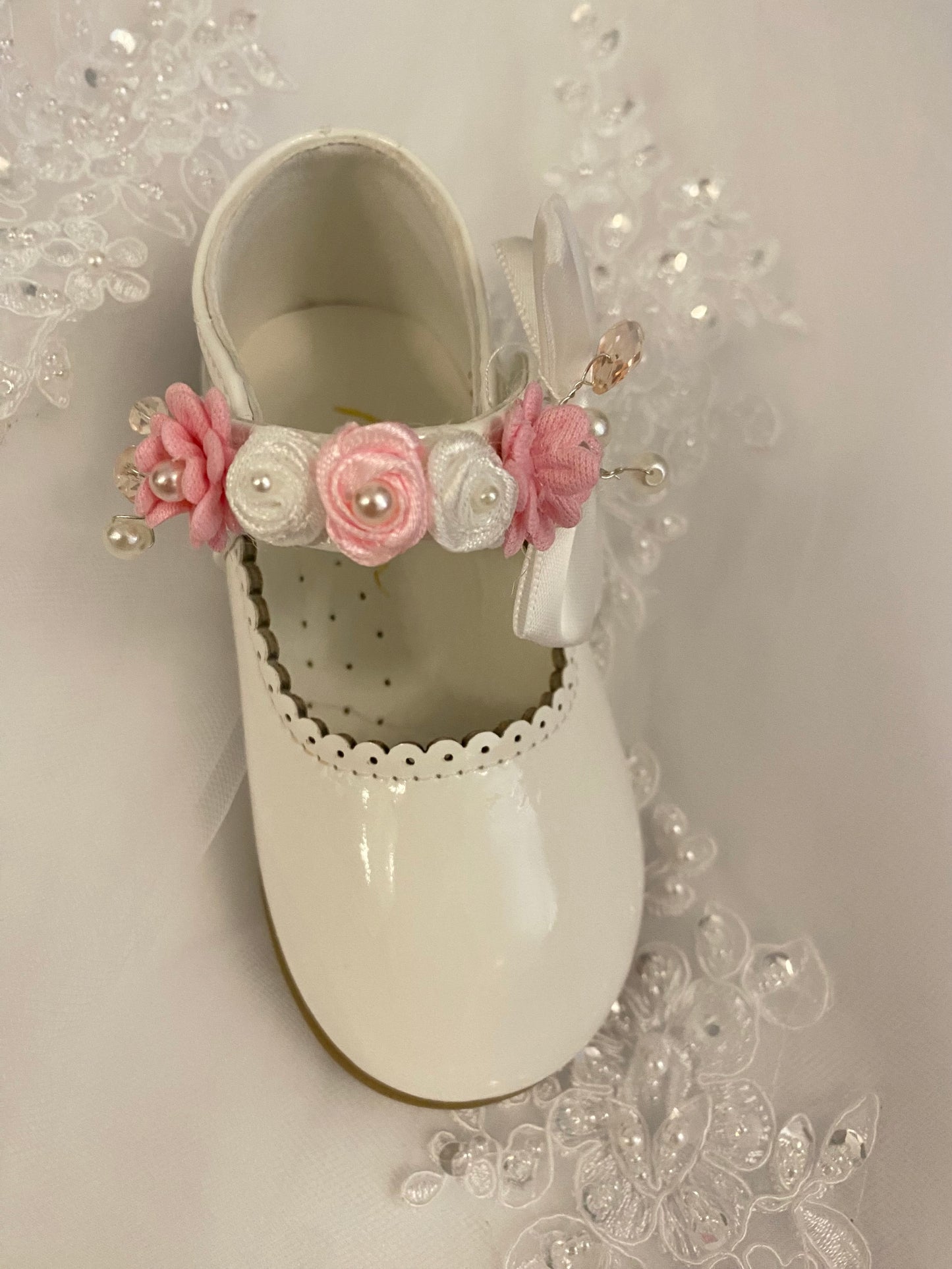 Baby Girls White Patent Mary Jane Style Shoes & Matching Headband