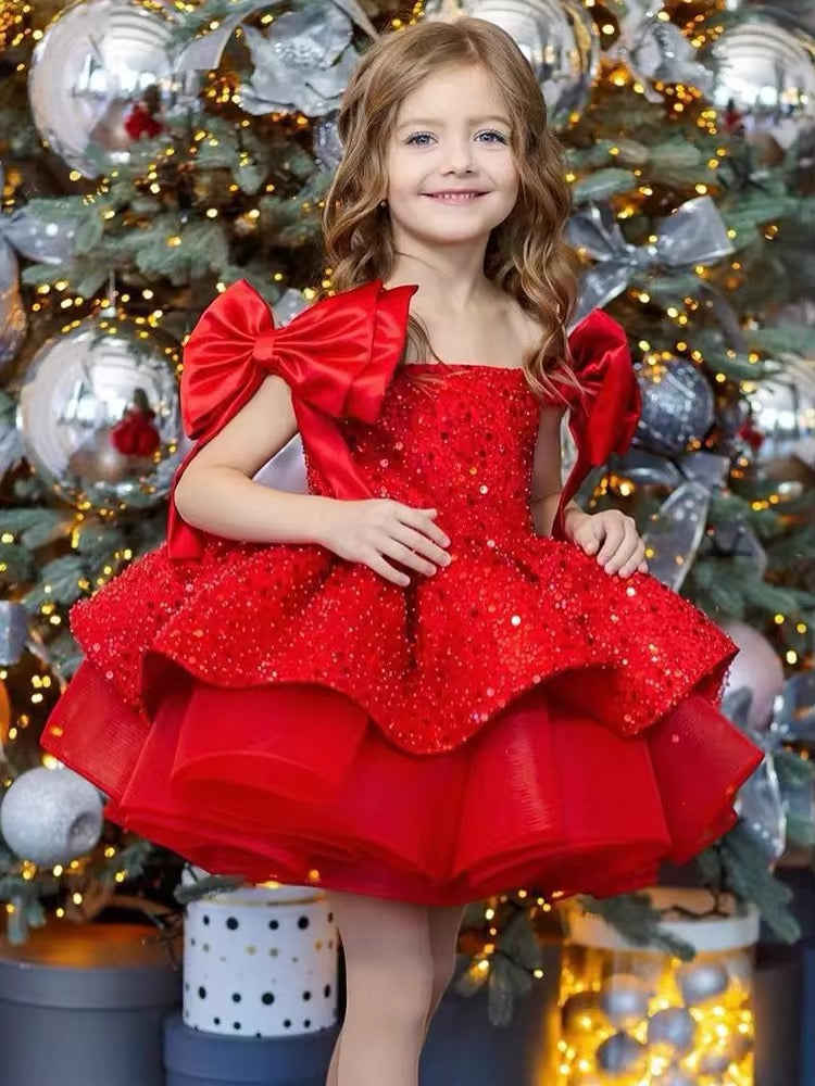 Girls Red Sequin & Tulle Dress - Perfect Christmas Dress