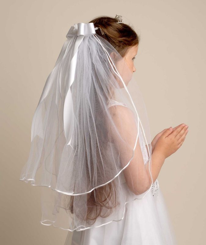 Girls' White Crystal Cross Tiara Veil