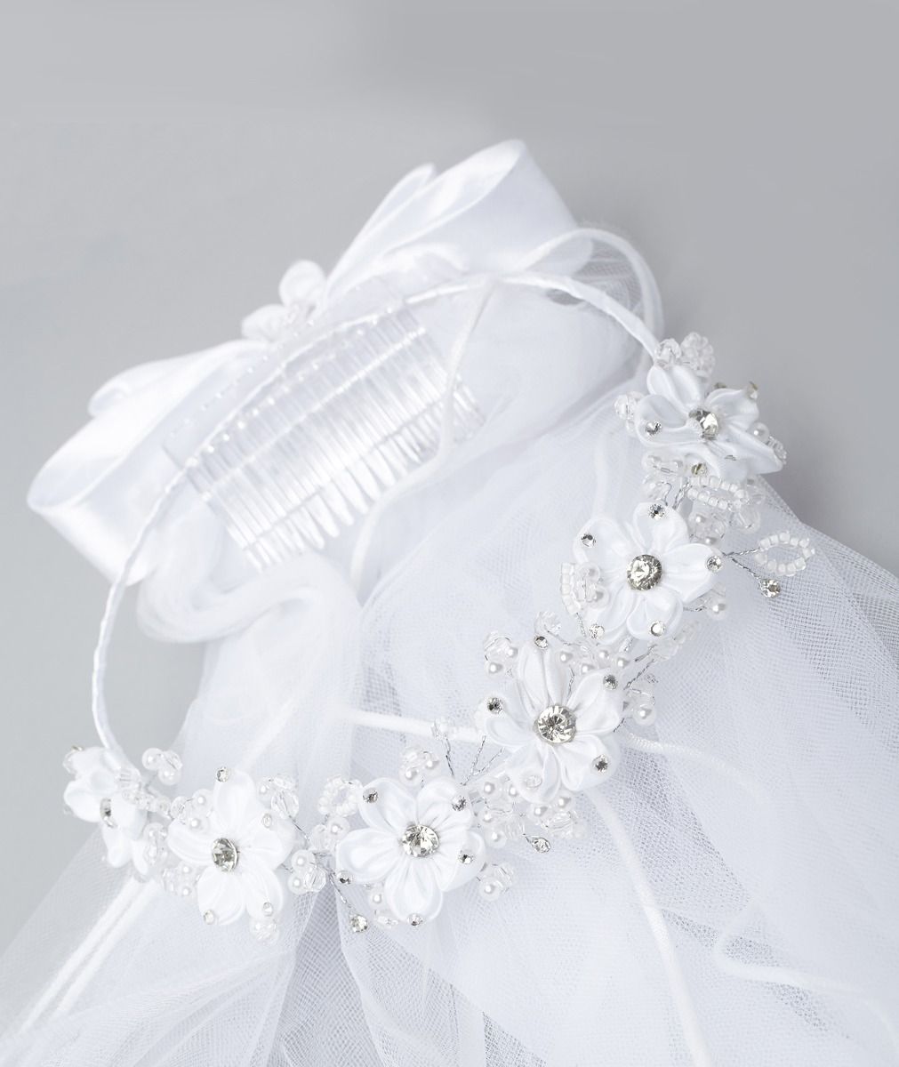 Girls Floral & Crystal Tulle Veil