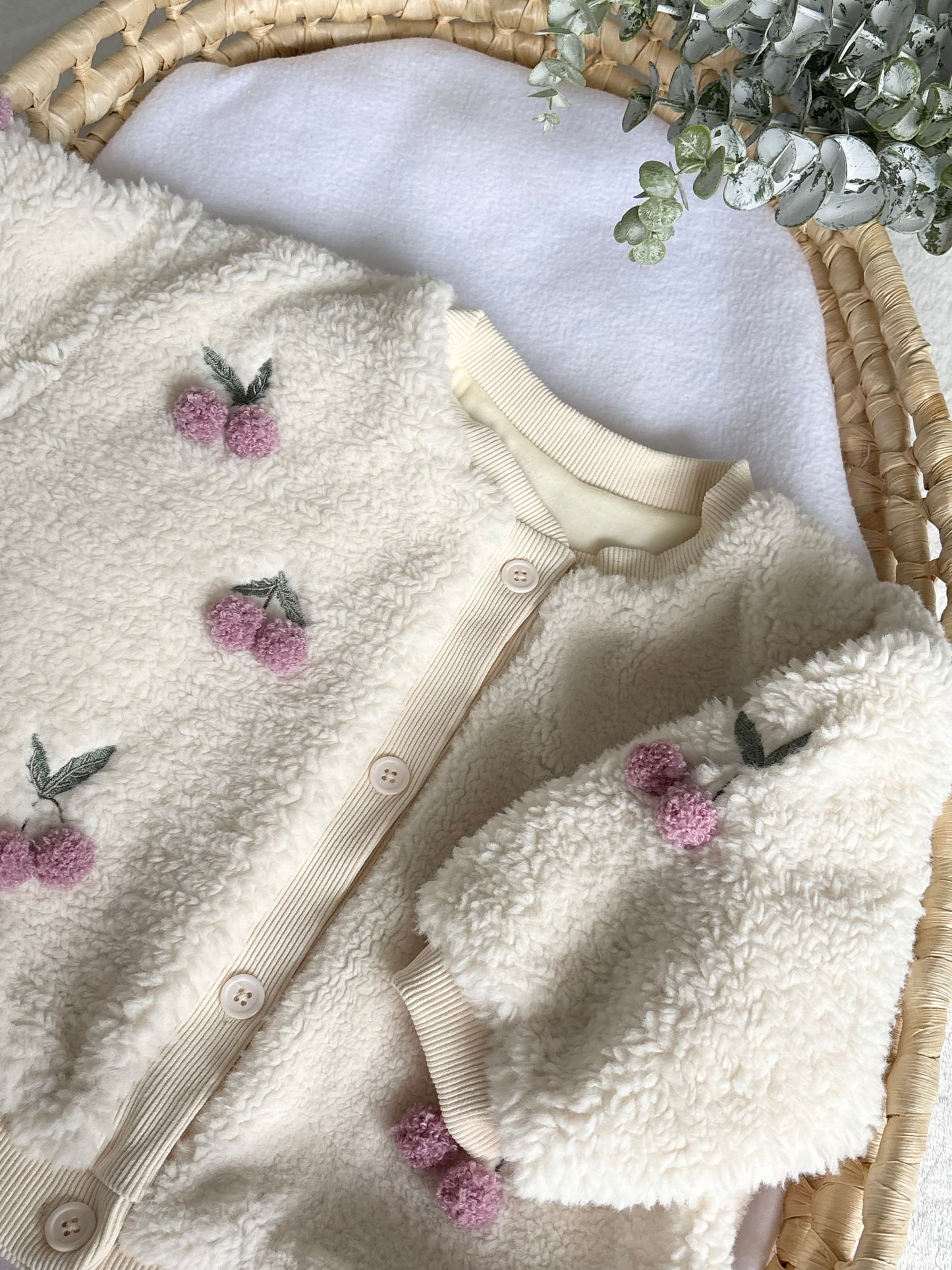 Girls Cherry Fleece Embroidered Jacket