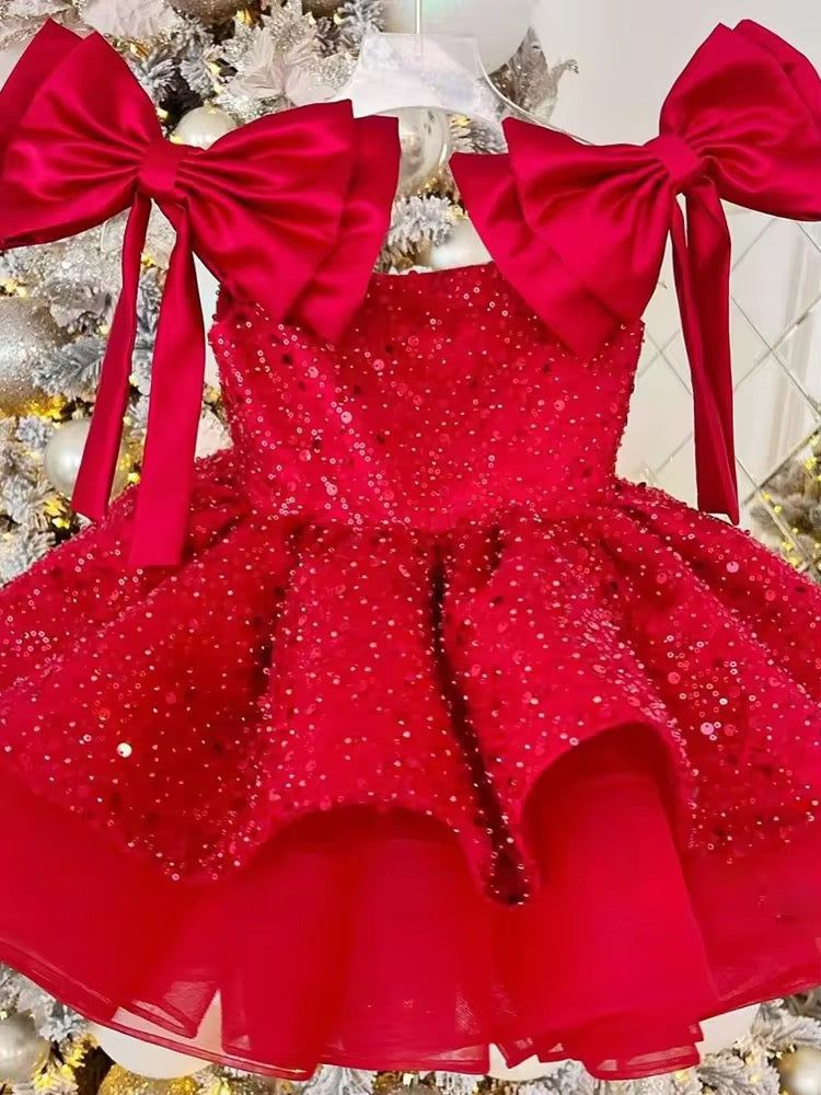 Girls Red Sequin & Tulle Dress - Perfect Christmas Dress