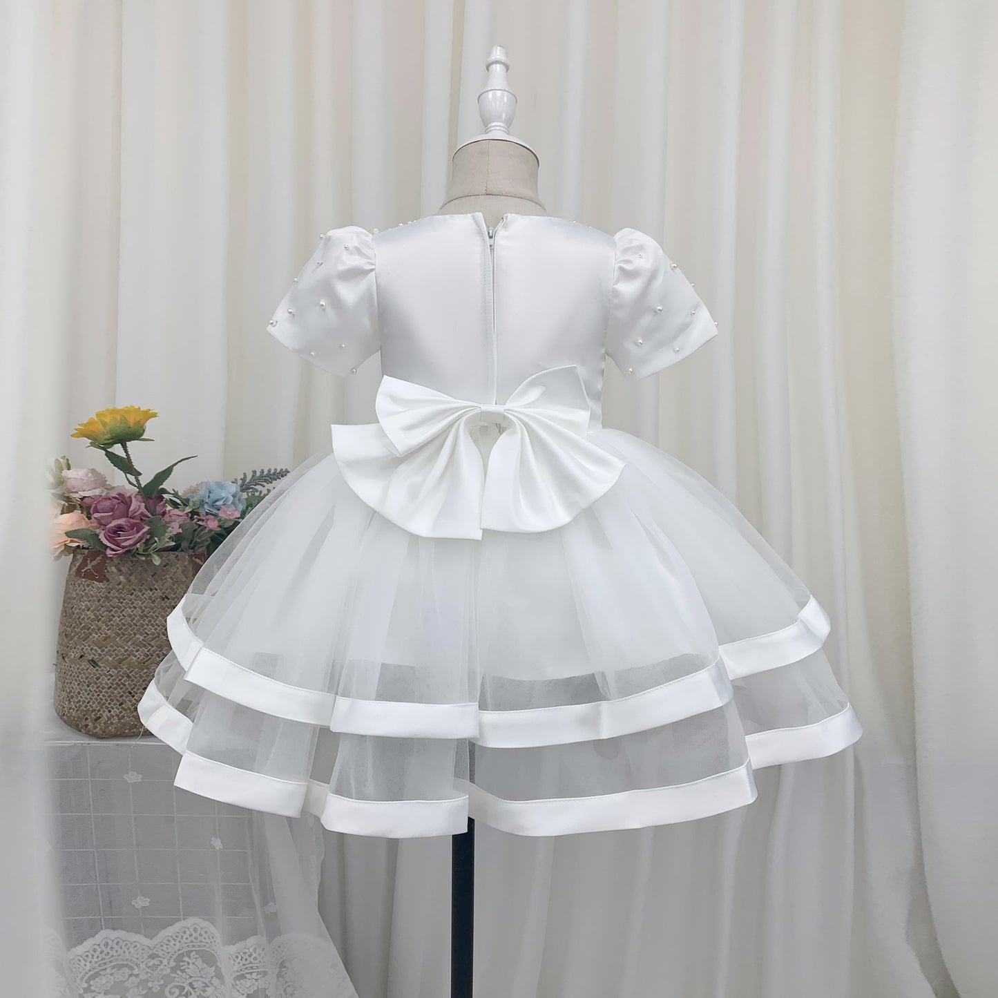 OFFER - 2 available for immediate despatch - Beatrice - Girls Pearl Accent Christening/Flower Girl Dress Age 18 Months & 5 Years