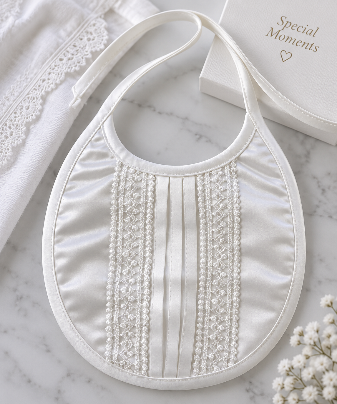 Luxury Satin Bib with Lace Trim