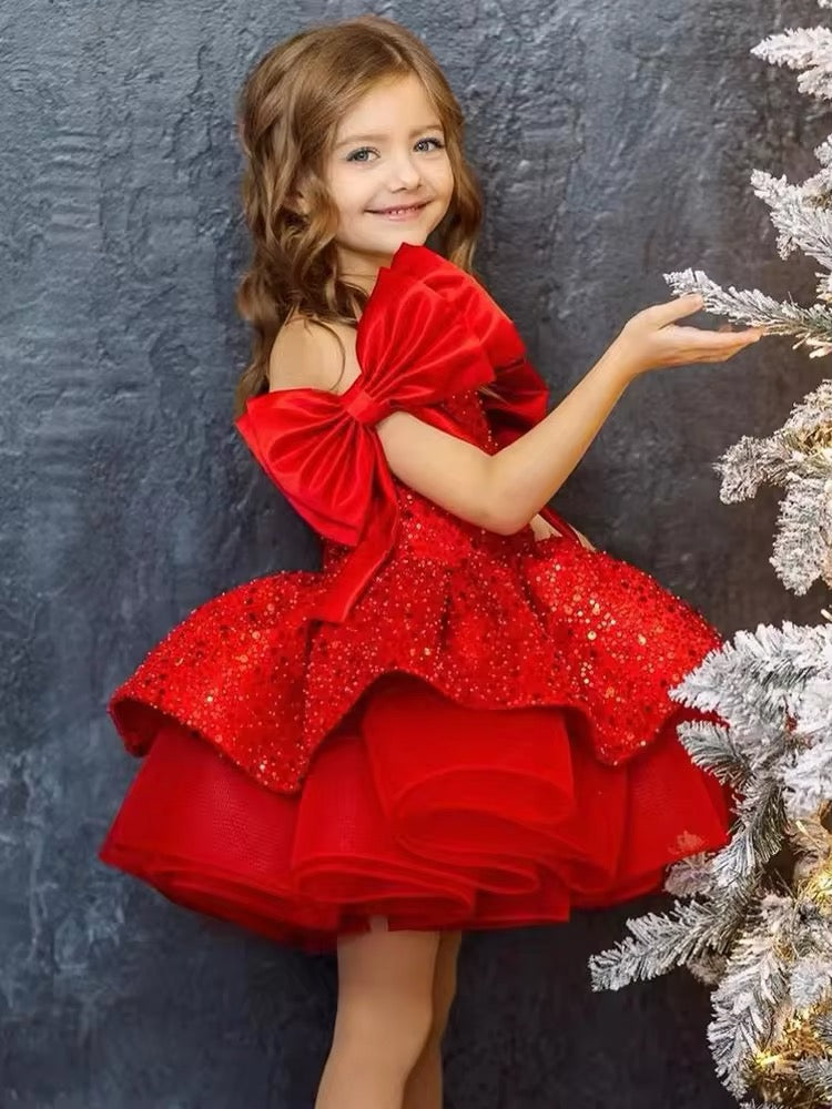 Girls Red Sequin & Tulle Dress - Perfect Christmas Dress