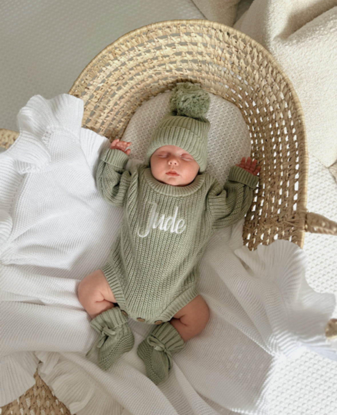 Sage Embroidered Romper (Hat & Booties Available Separately)