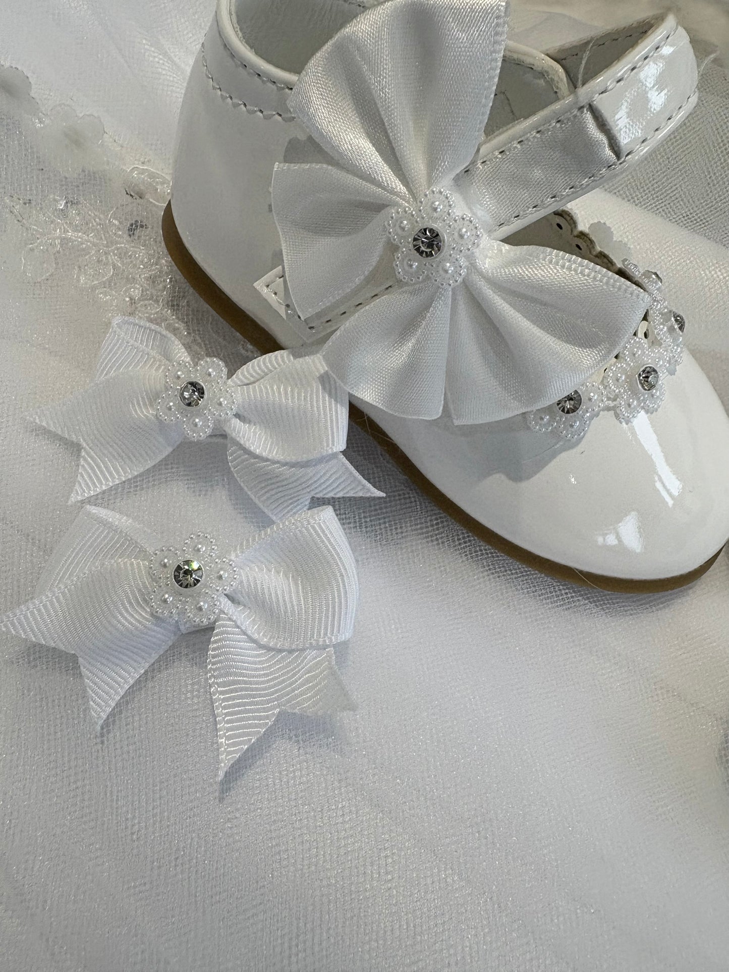 Hair Bows Pearl & Diamante Trim - 2 Sizes - Small or Large