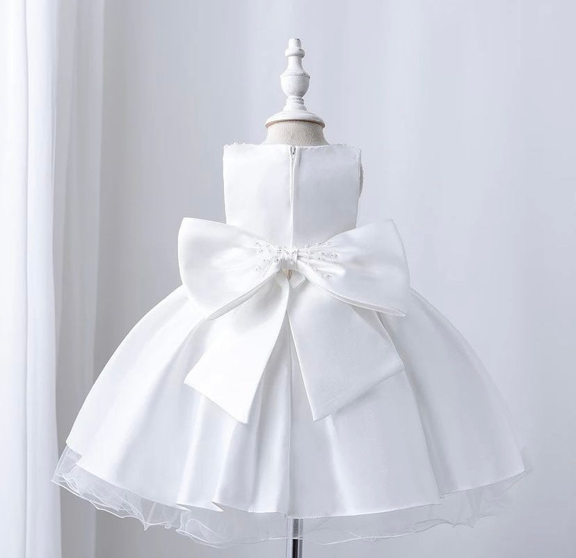 Adele - Girls White Christening Outfit/Flower Girl Dress