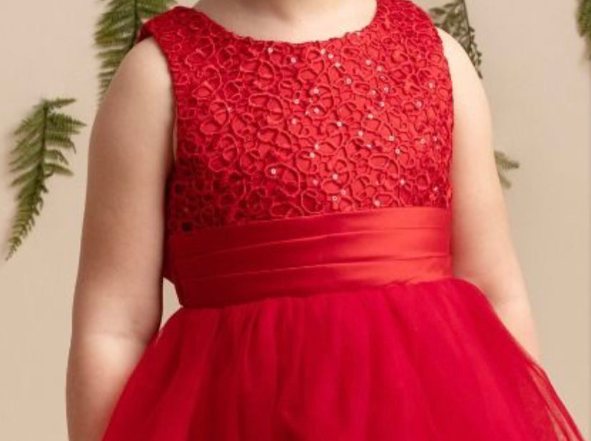 Girls Red Sparkly Sequin Tulle Dress