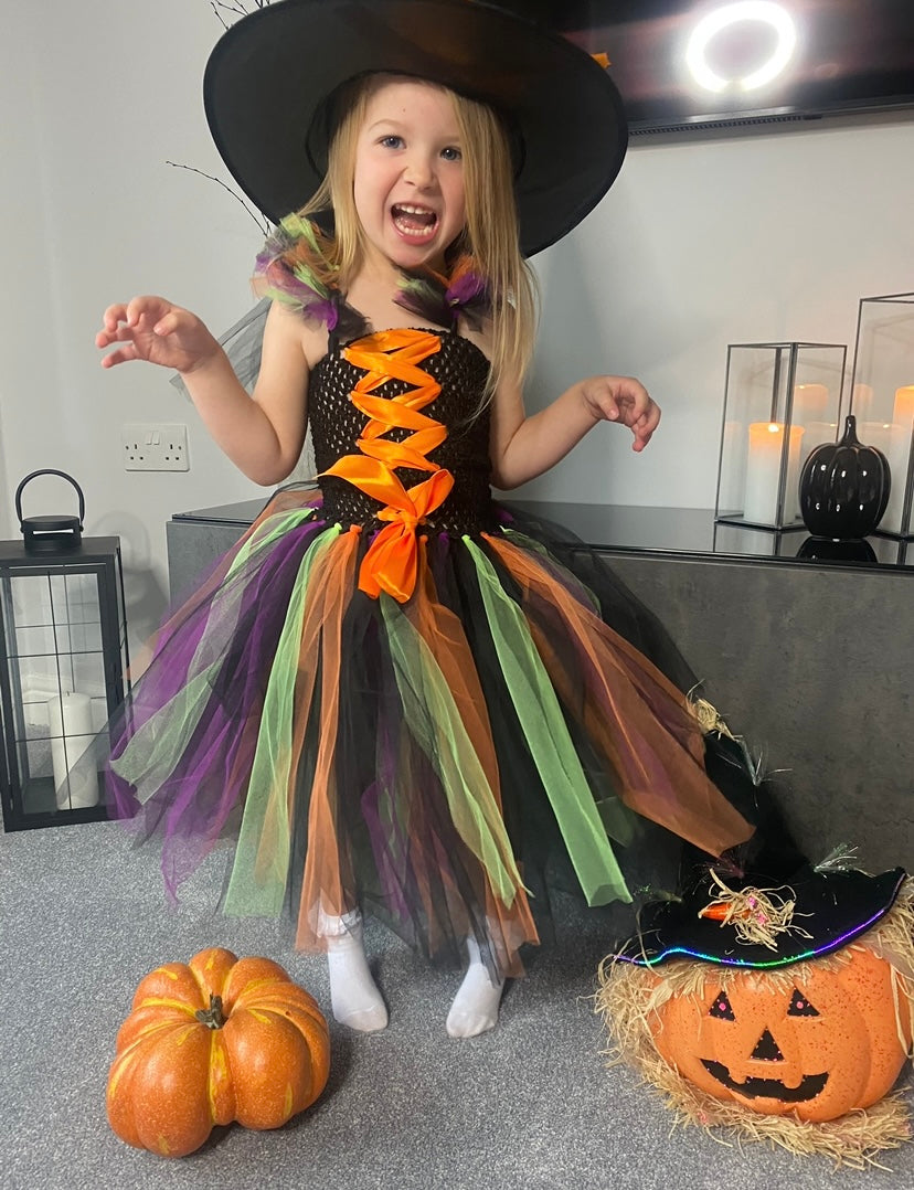 Halloween Witch Costume - Dress, Hat & Broom