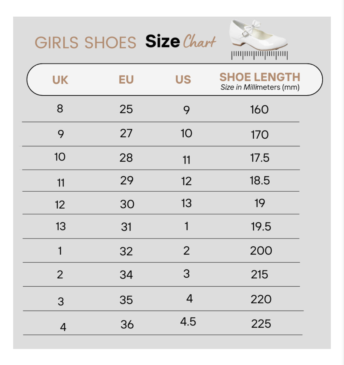 Girls Medium Heel Patent Mary Jane Dress Shoes with Ankle Strap & Bow - White or Ivory