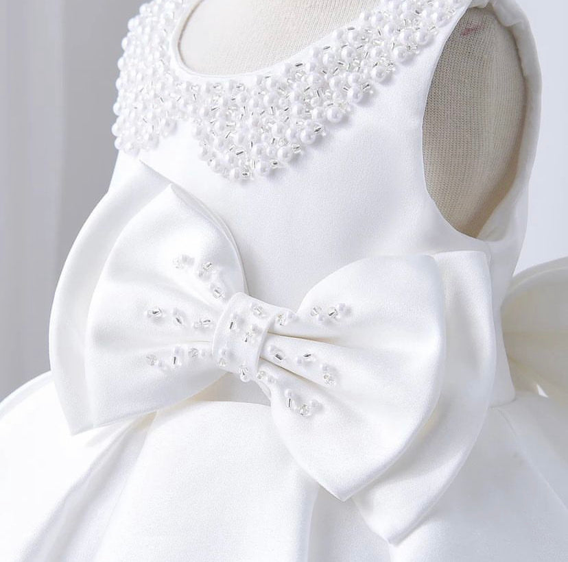 Adele - Girls White Christening Outfit/Flower Girl Dress
