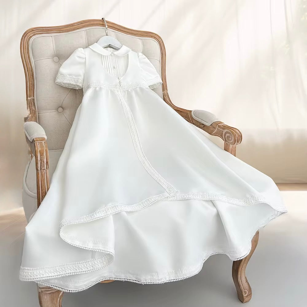 Jaxon - PREMIUM COLLECTION Boys Traditional Ivory 4 Piece Christening Gown - Boys Short Sleeve Romper with Pearl & Bow Detail, Full Length Sleeveless Coat, Hat & Shoes