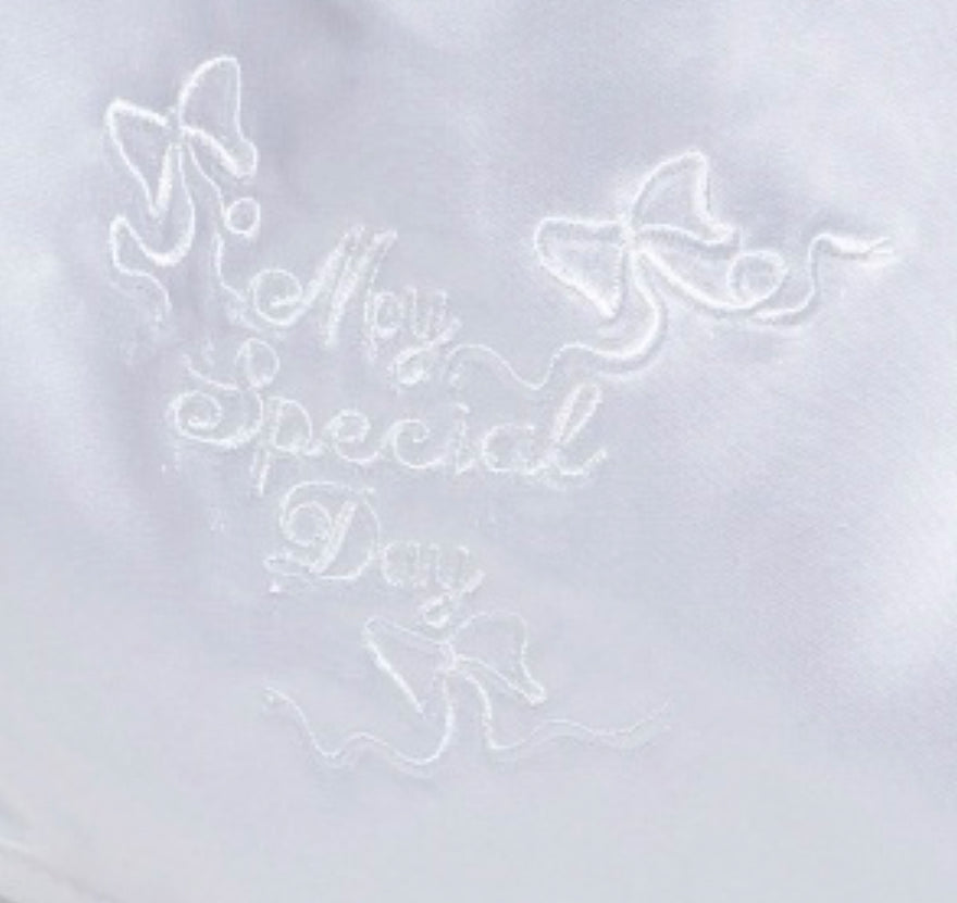 White Satin Christening Bib with a Rhinestone Cross