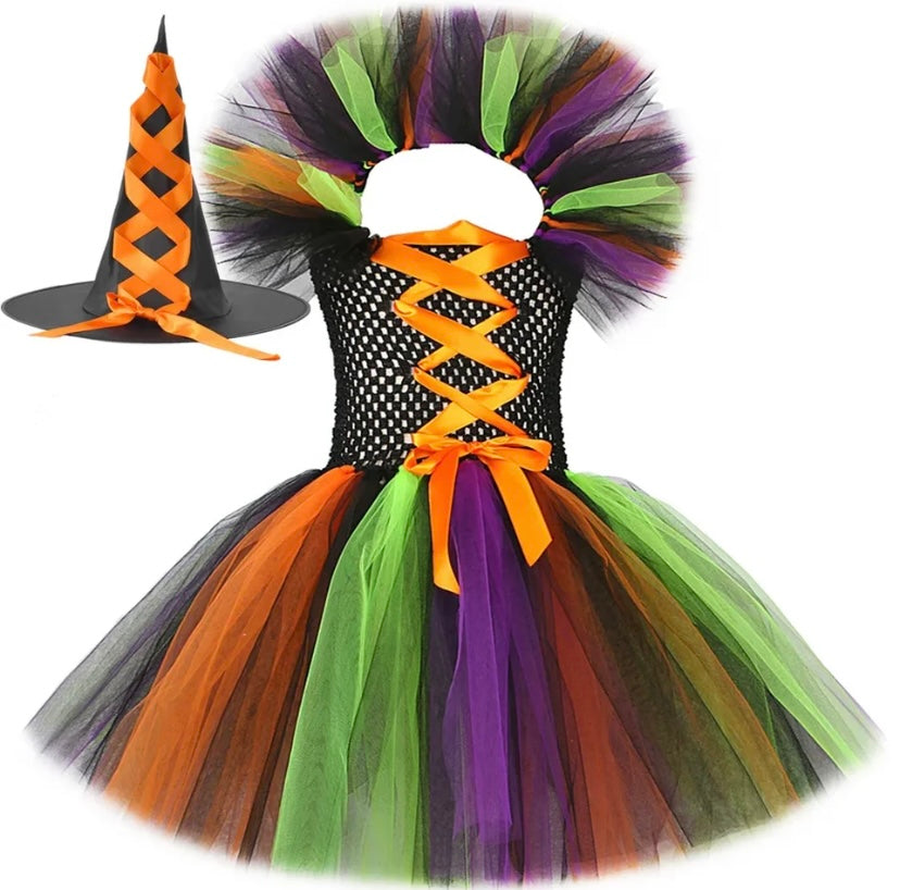 Halloween Witch Costume - Dress, Hat & Broom