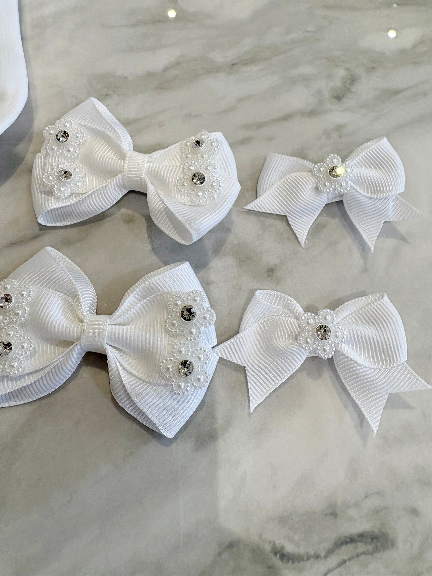 Hair Bows Pearl & Diamante Trim - 2 Sizes - Small or Large