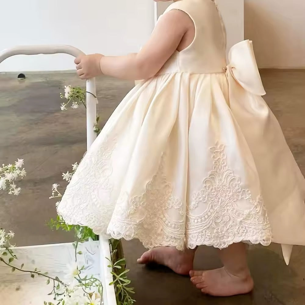 Girls Ivory Embroidered Flower Girl Dress