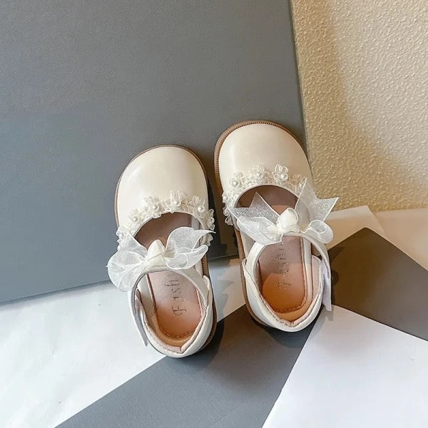 Girls Pearl & Ribbon Embellishment Shoes - Available in Pink or Cream Were £22.95 NOW £10.50