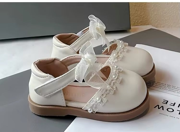 Girls Pearl & Ribbon Embellishment Shoes - Available in Pink or Cream Were £22.95 NOW £10.50
