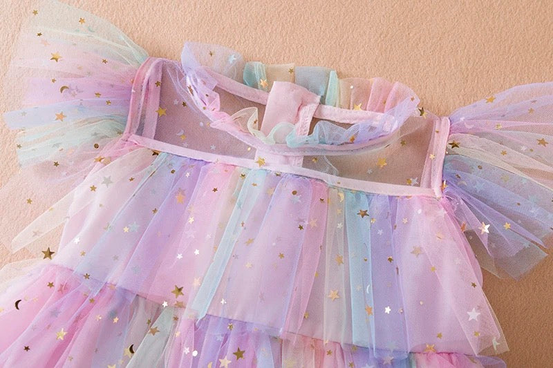 Rainbow Pink Sequin Tulle Dress Age 3 - 8 Years