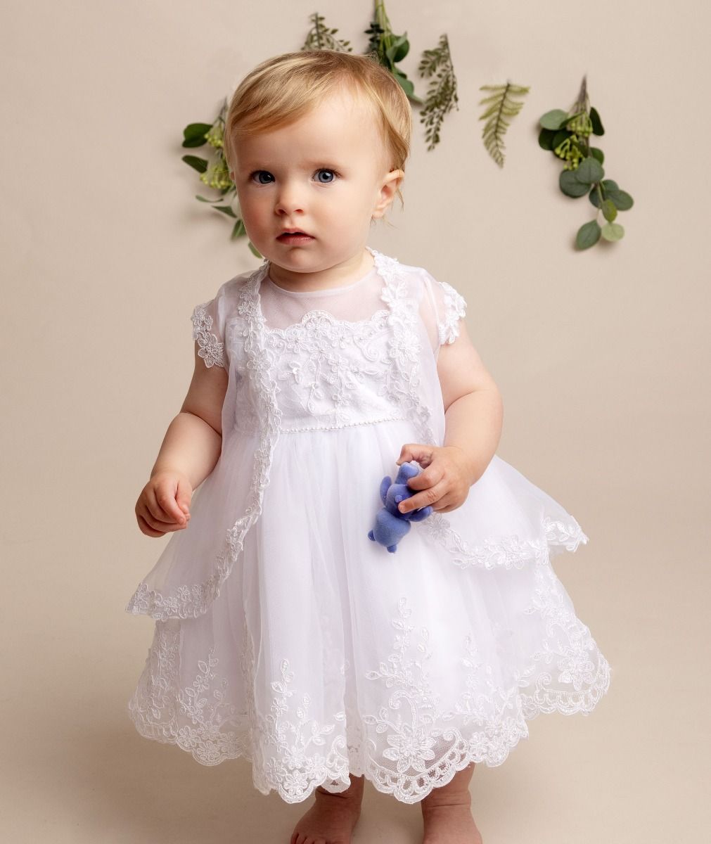 Assisi - Girls White Christening 2 Piece Dress & Overcoat.