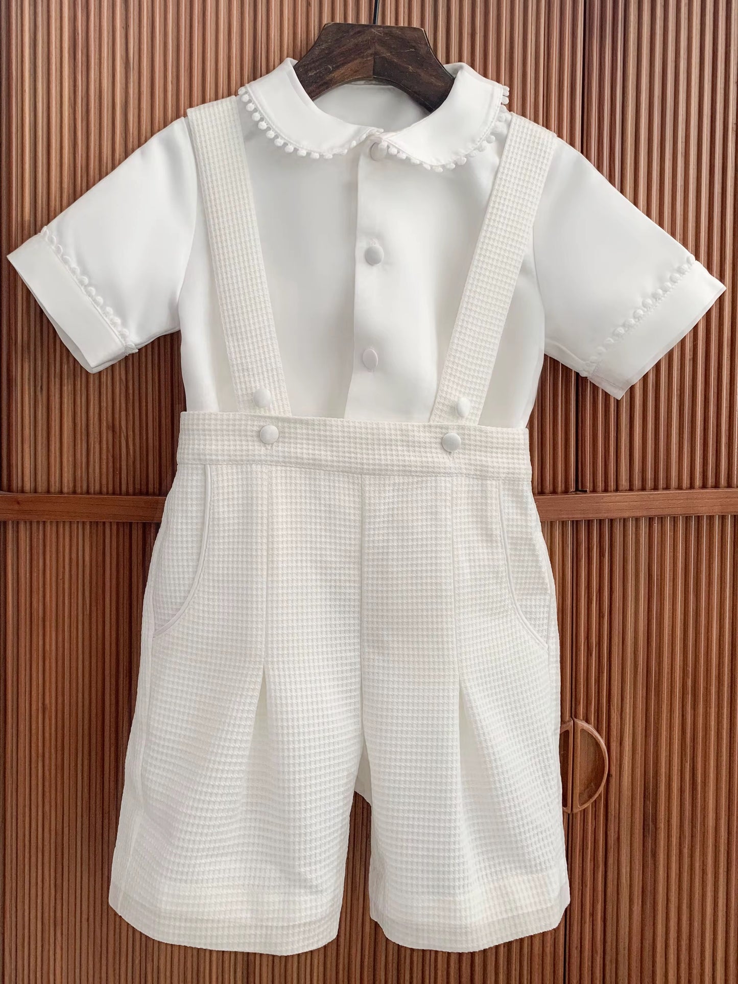 Thomas - PREMIUM COLLECTION Boys Traditional Ivory 2 Piece Christening Outfit - Short Sleeve Shirt & Shorts