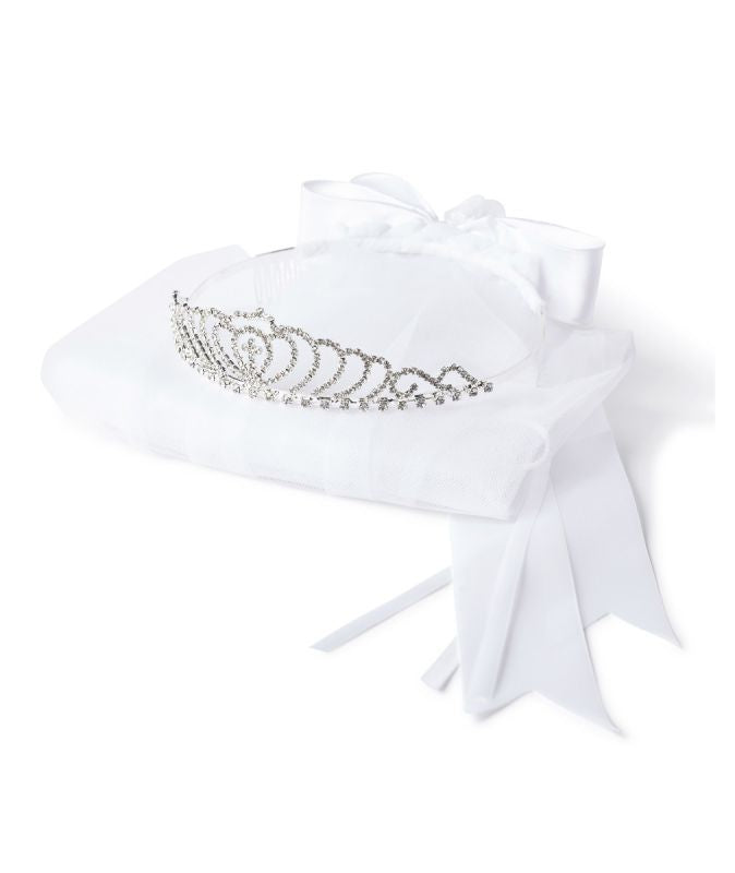 Girls' White Crystal Cross Tiara Veil