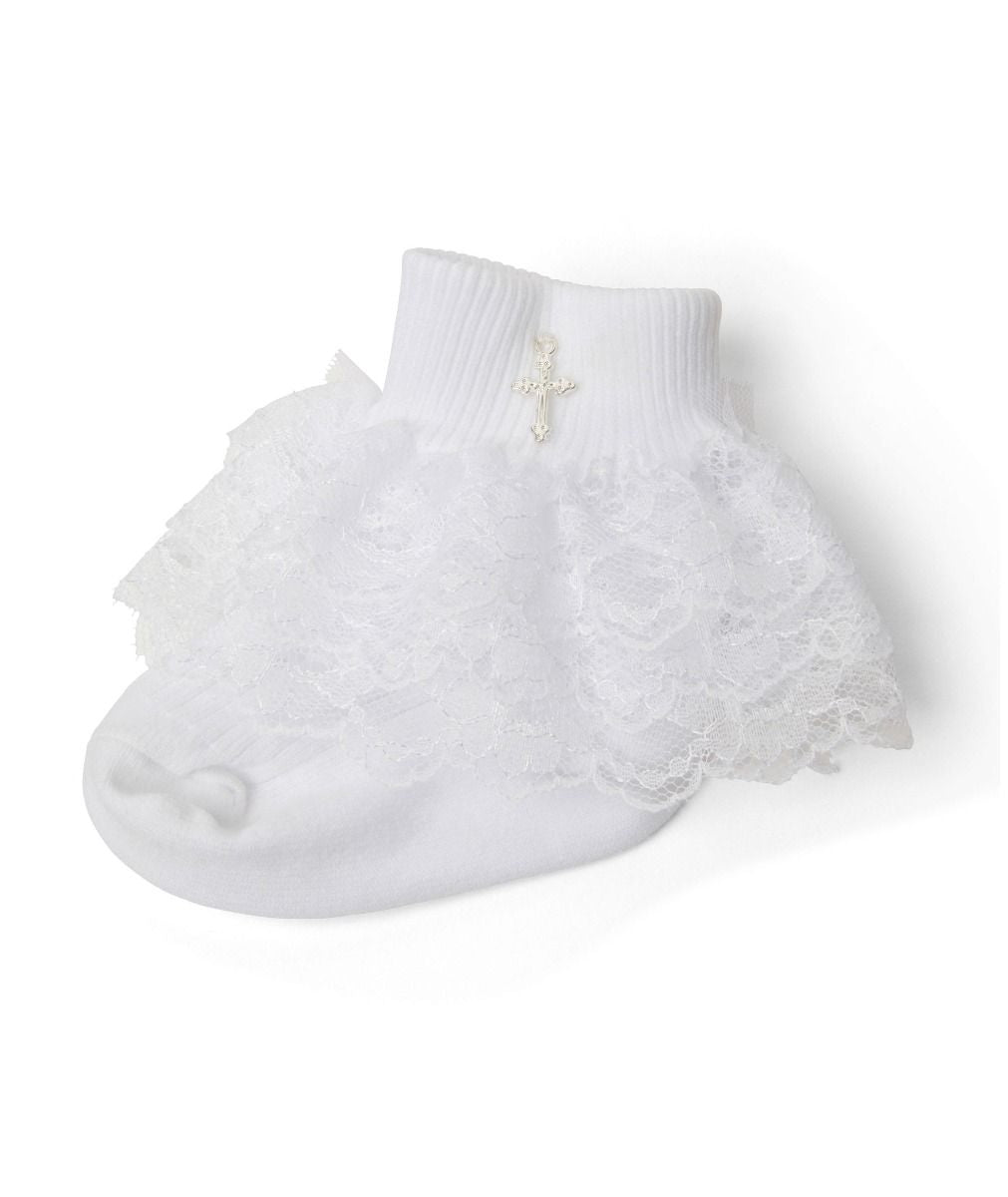 Girls Lace Holy Communion Christening/Special Occasion Socks with Cross Charm
