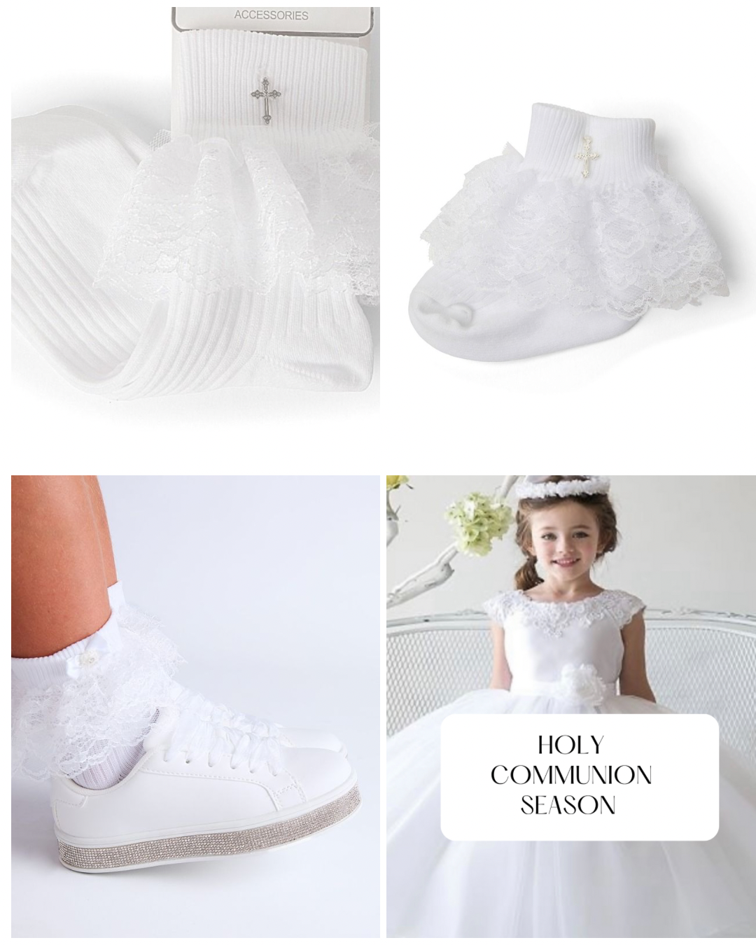 Girls Lace Holy Communion Christening/Special Occasion Socks with Cross Charm