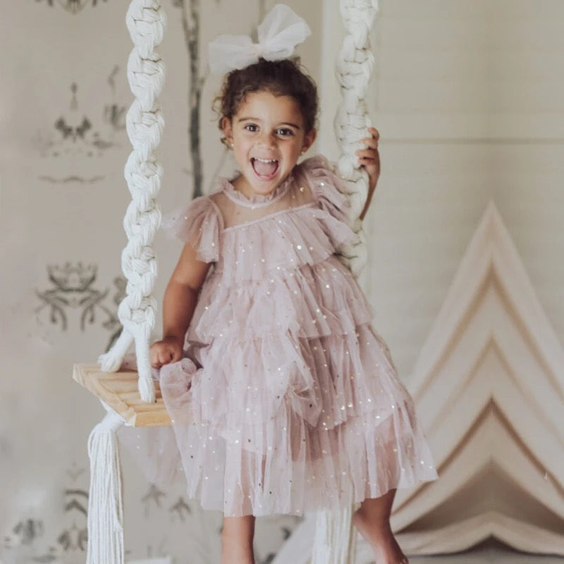 Rose Pink Sequin Tulle Dress Age 3 - 8 Years