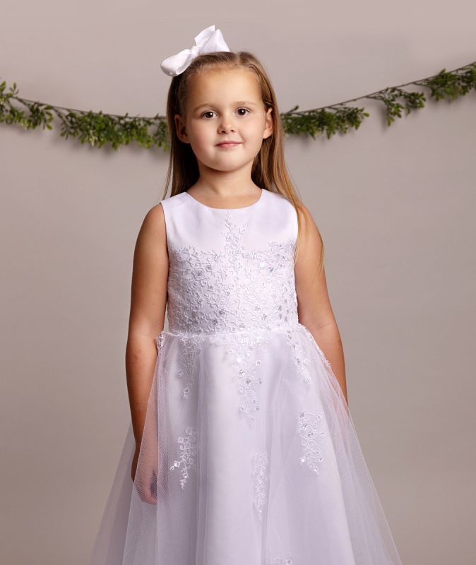 Holy Communion 2 Piece Dress & Bolero Ages 6 -12 Years - White Satin & Sequin Bodice