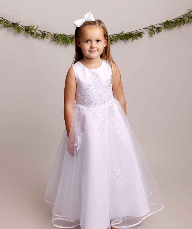 Holy Communion 2 Piece Dress & Bolero Ages 6 -12 Years - White Satin & Sequin Bodice