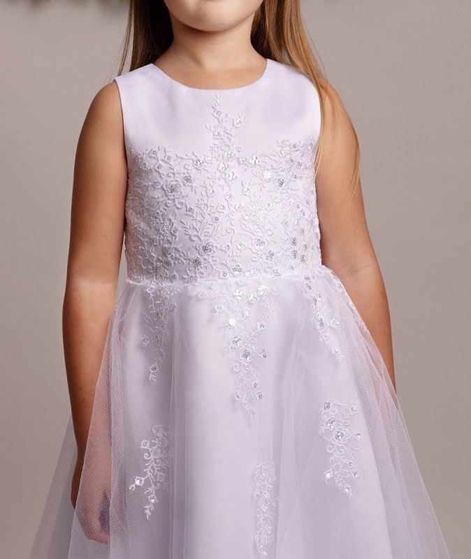 Holy Communion 2 Piece Dress & Bolero Ages 6 -12 Years - White Satin & Sequin Bodice