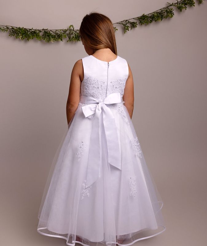 Holy Communion 2 Piece Dress & Bolero Ages 6 -12 Years - White Satin & Sequin Bodice
