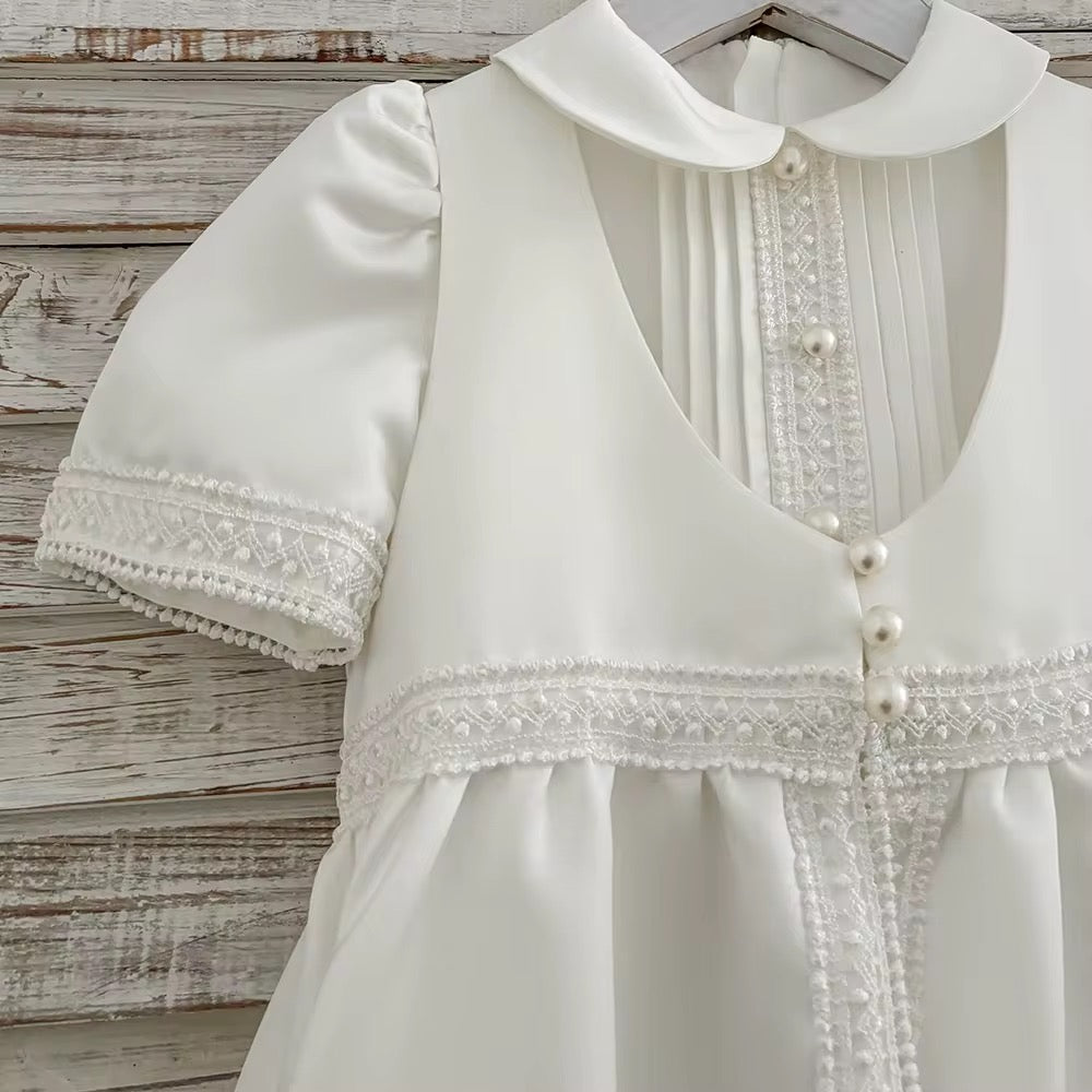 Jaxon - PREMIUM COLLECTION Boys Traditional Ivory 4 Piece Christening Gown - Boys Short Sleeve Romper with Pearl & Bow Detail, Full Length Sleeveless Coat, Hat & Shoes