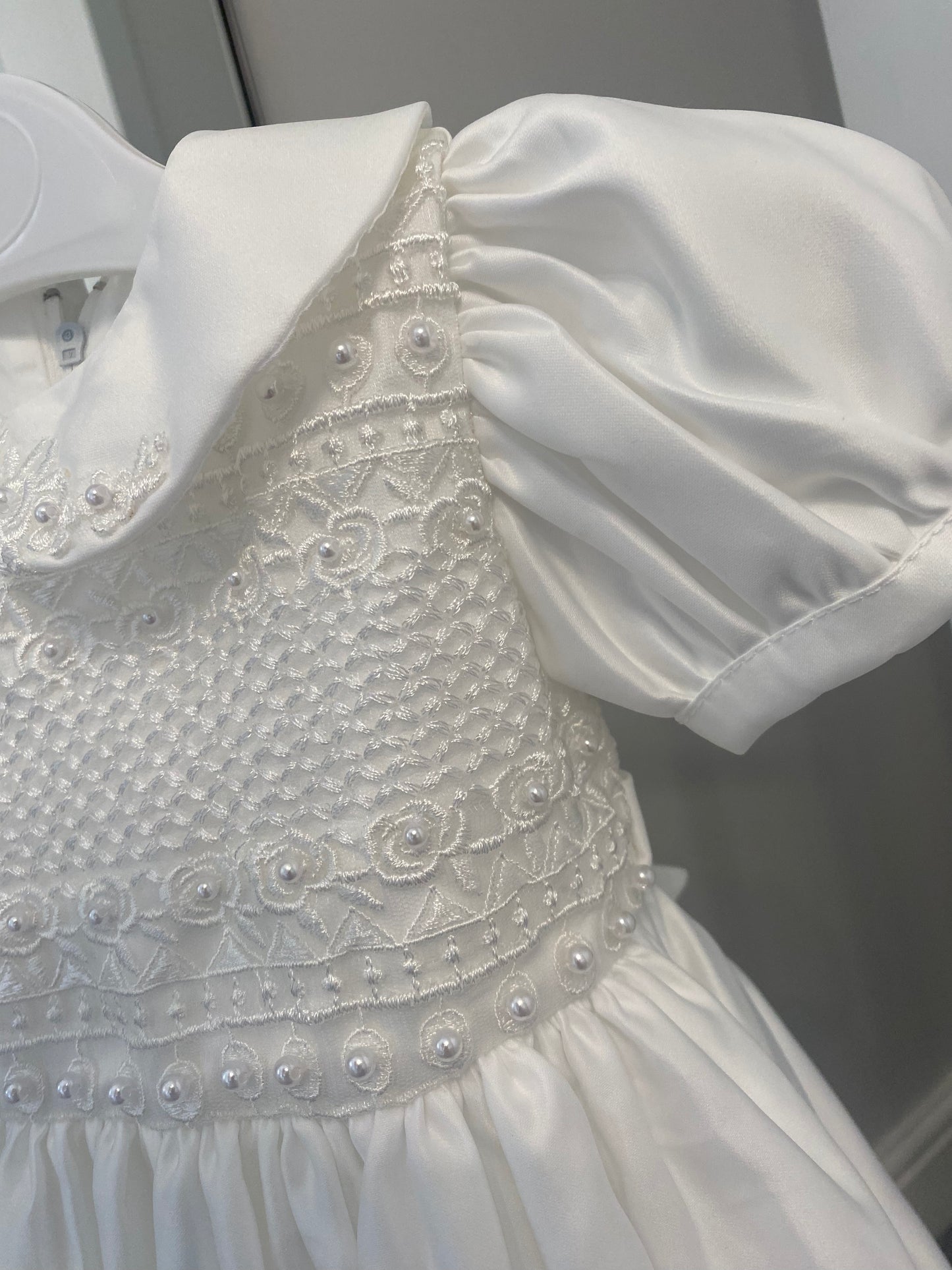 Aurora - Pearl Accent Ivory Satin Christening/Flower Girl Dress