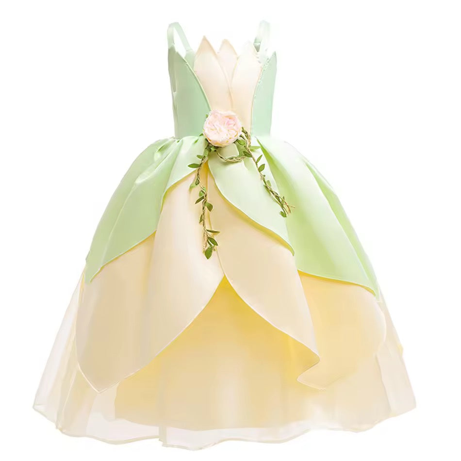 Tiana-Inspired Princess Dress Costume for Girls Fairytale Birthday O Little Posh Dress Shop Tiana-Inspired Princess Dress Costume for Girls Fairytale Birthday O Little Posh Dress Shop