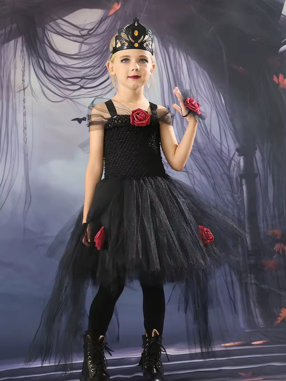 Girls Halloween Black Wicked Prom Girl Dress & Accessories Purple