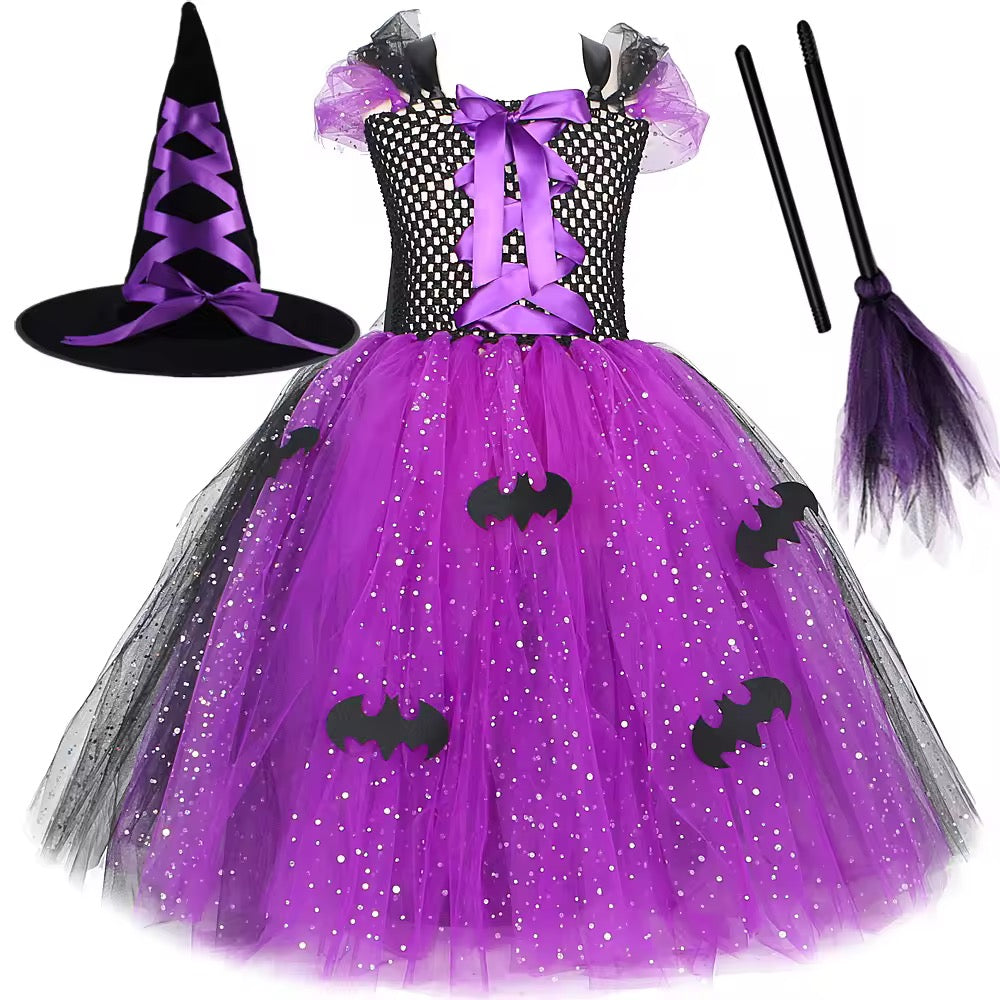 Halloween Witch Costume - Dress, Hat & Broom