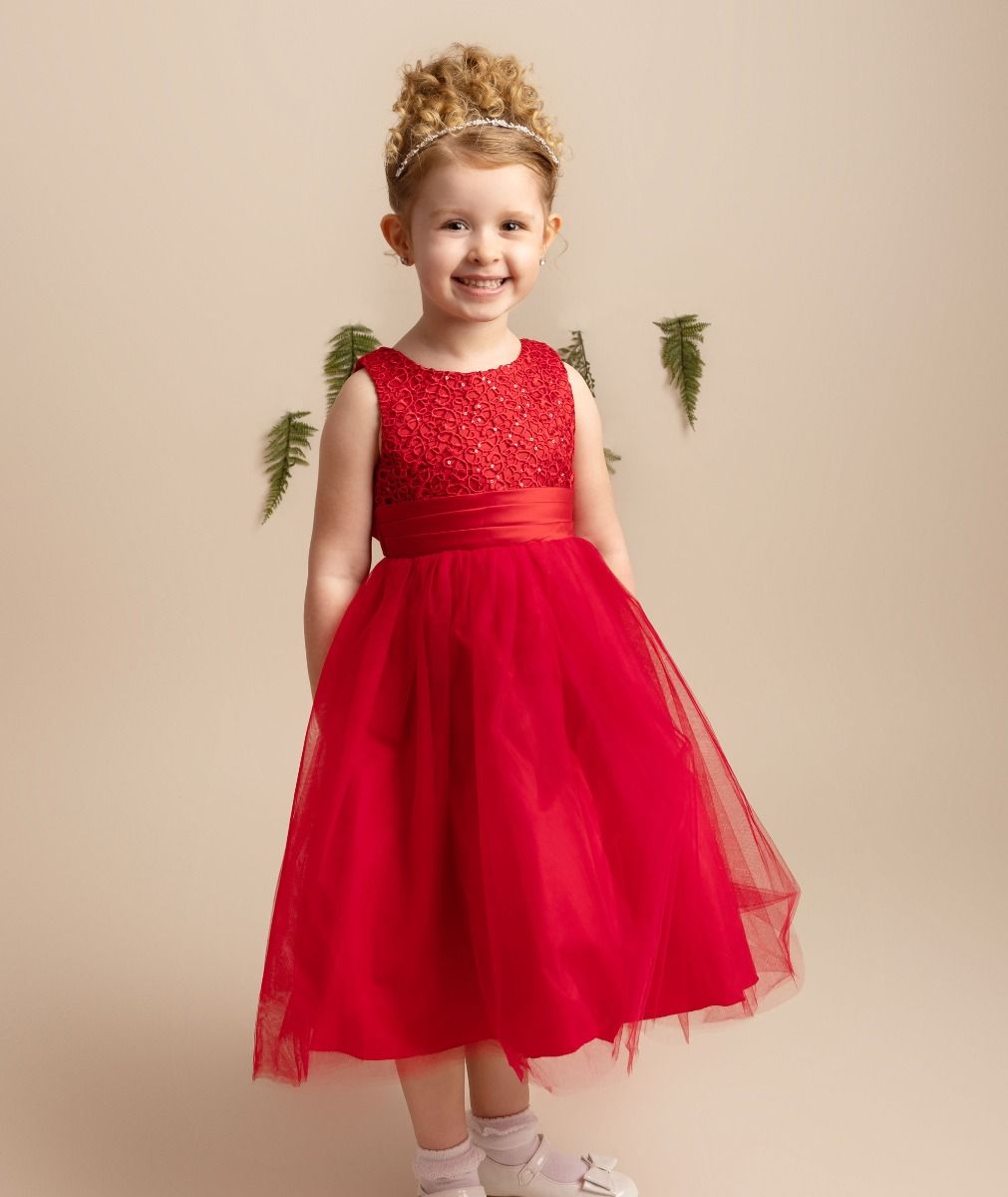 Girls Red Sparkly Sequin Tulle Dress