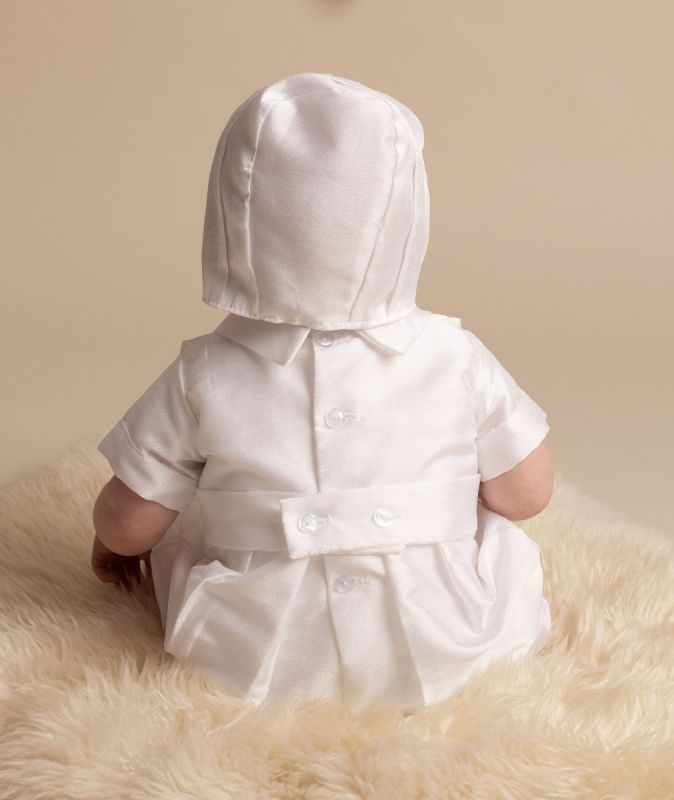 Baby Boys White Christening Romper & Hat