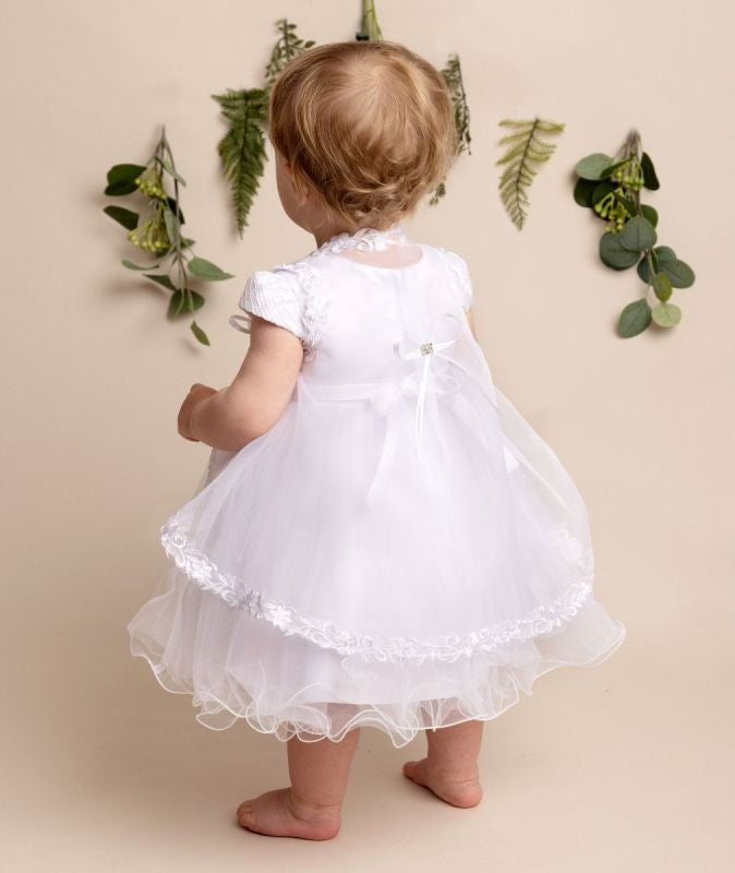 April - 2 Piece Baby Girls White Christening Dress & Sleeveless Jacket