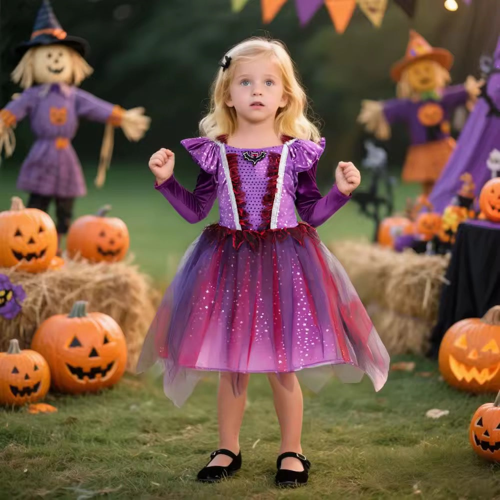 Girls Purple Halloween Witch Costume
